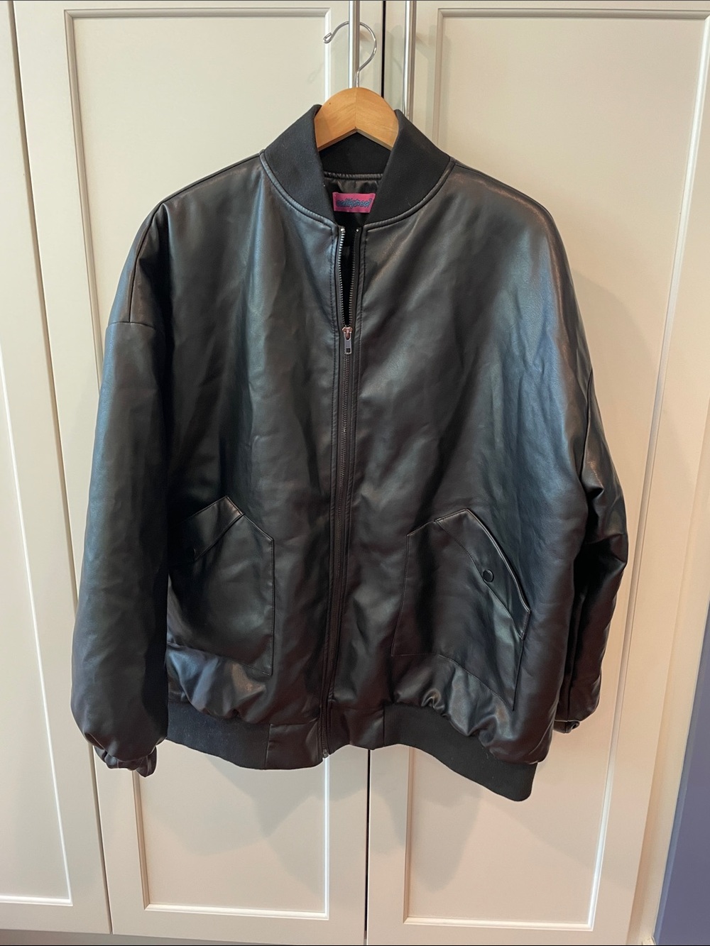 Edikted Oversized Black Faux Leather Bomber Jacket